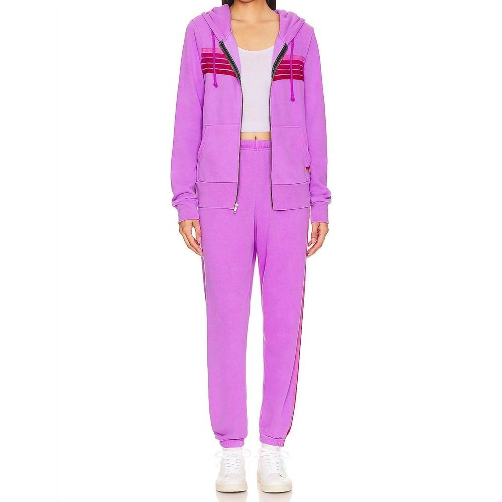 NEW AVIATOR NATION 5 stripe sweatpant in neon purple/neon - Picture 4 of 4